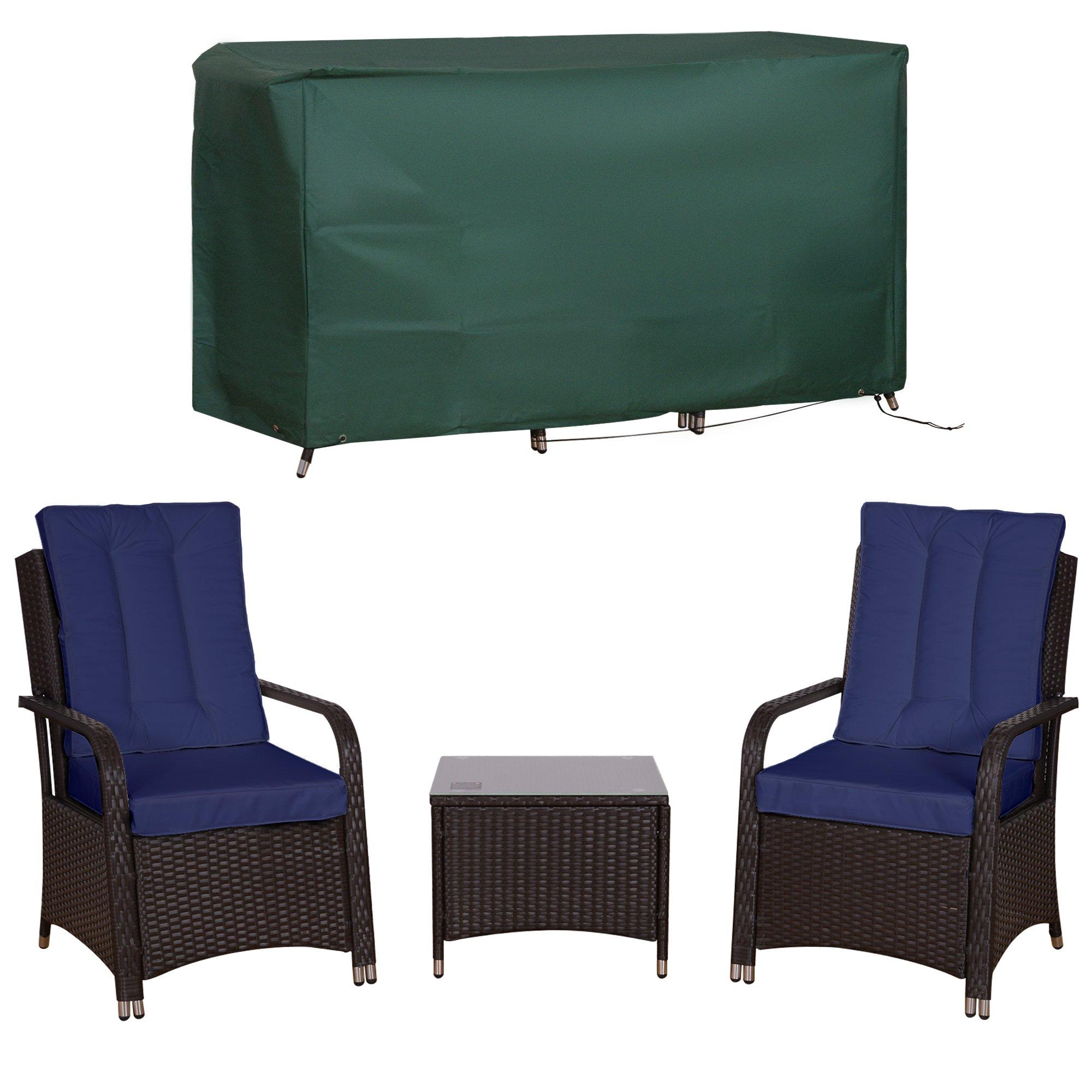 Rattan 3PCs Chair Table Bistro Set Patio Set w/ Steel Frame Blue
